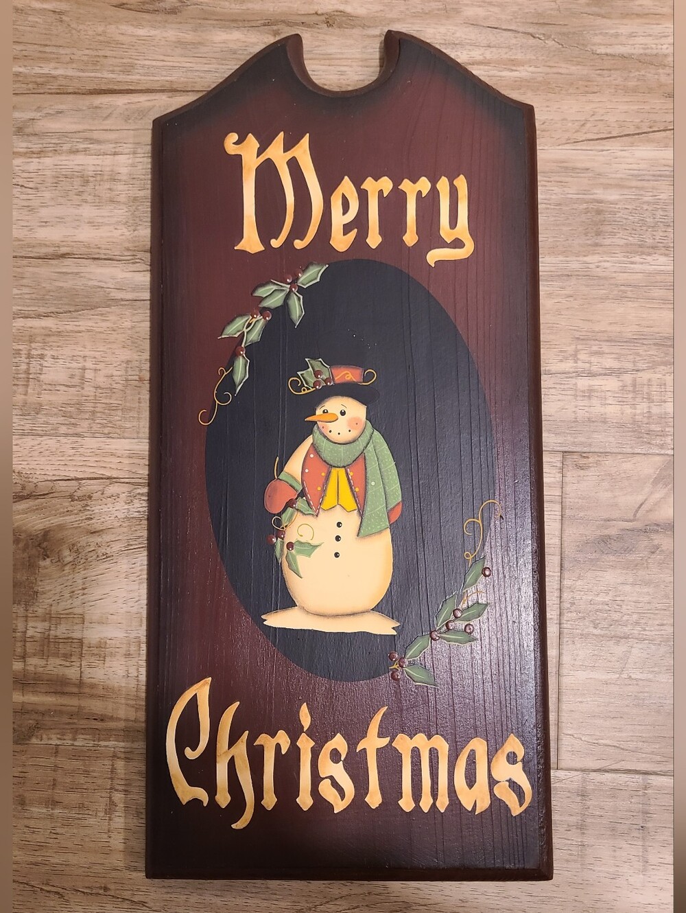 Vtg 90s-2000s Crazy Mountain Wooden Merry Christmas Snowman Sign Plaque ⛄️